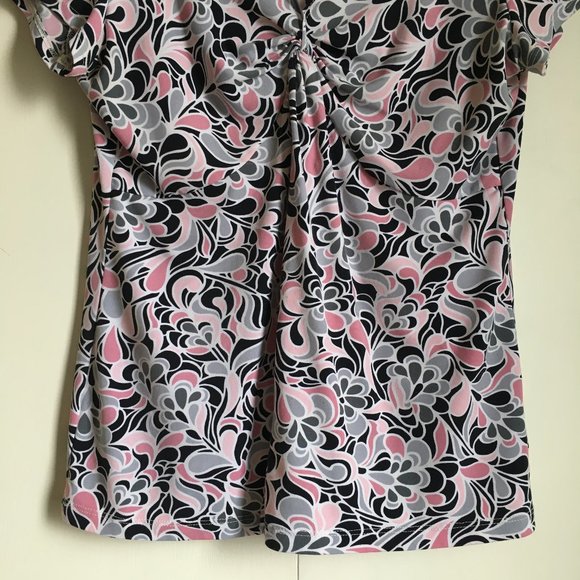 Retro Organic Print Stretchy Ruched Top - Picture 5 of 15